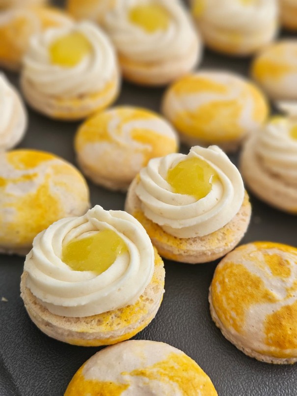 Macarons being prepared