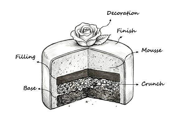Diagram showing the layers inside a mousse cake